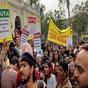 Delhi University students protest against the massive fee hike for PhD programme